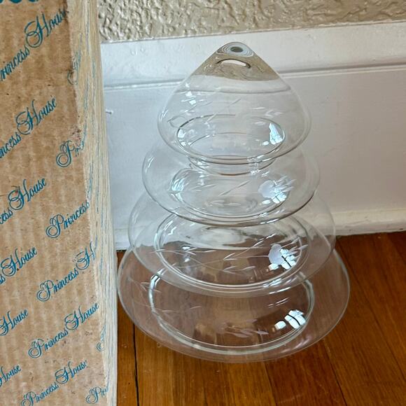 Princess House 4 Piece Etched Glass Stacking Christmas Tree With Original Box - Picture 7 of 14